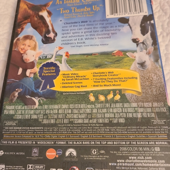CHARLOTTE'S WEB DVD. BRAND new...EXTRAS. a fun video for family - Picture 2 of 2